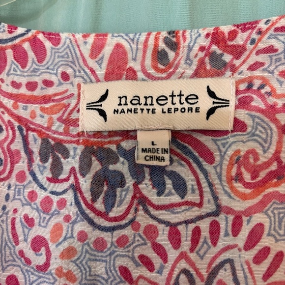 Nanette Lepore Paisley Ruffle-Sleeve Peplum Blouse Sz Large - Picture 2 of 9